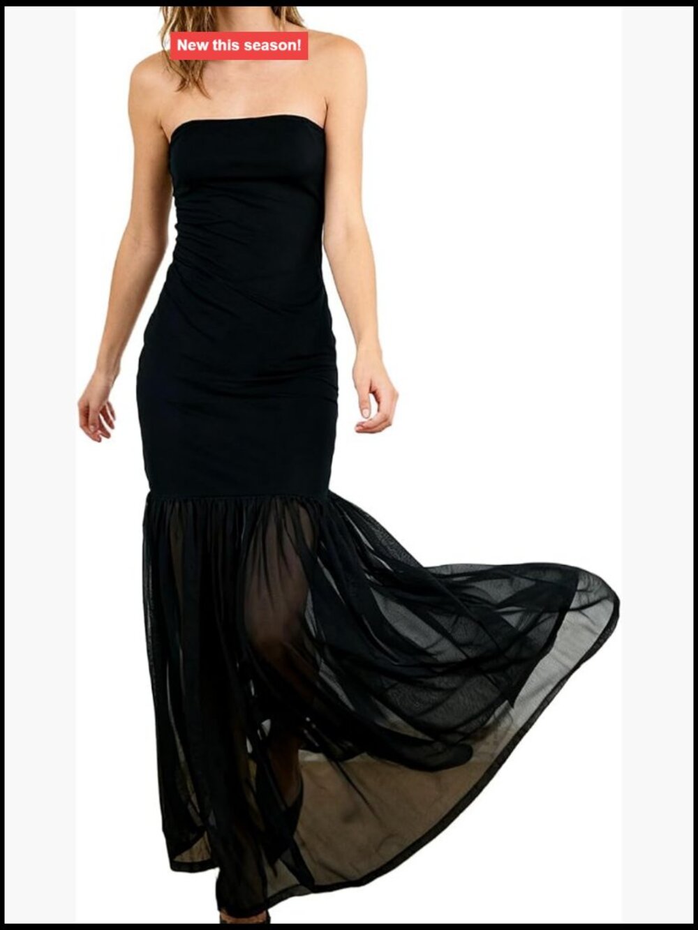 Strapless Mermaid Maxi Dress Off Shoulder Tulle Hem Long Formal Party Gown